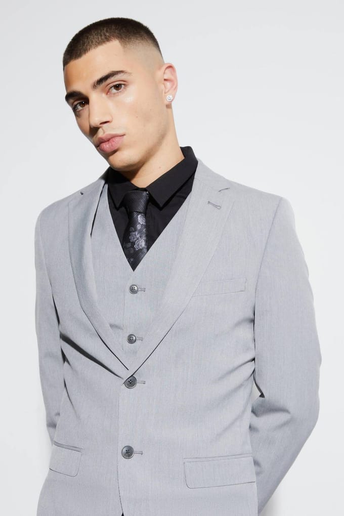 Super Skinny Single Breasted Suit Jacket | Grey | Size 52