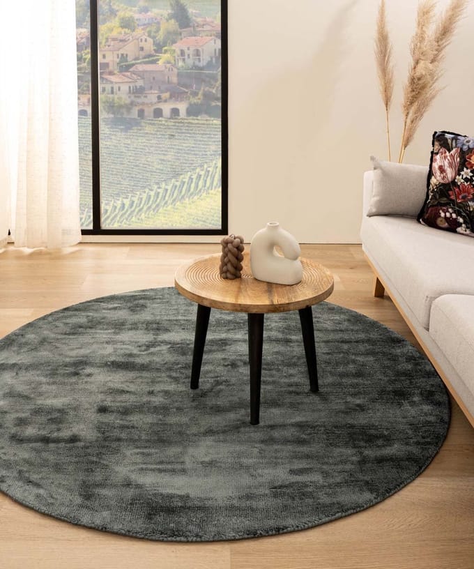 Viscose vloerkleed rond - Glamour blauw 100
