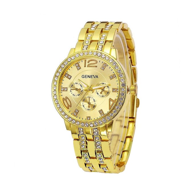 Geneva Dames Horloge - RVS - Goudkleurig & Kristal - Ø 40 mm