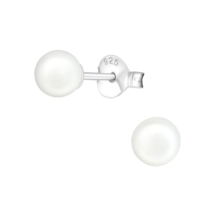 Joy|S - Zilveren parel oorbellen - 5 mm - wit