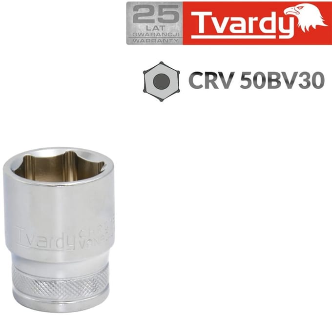 Tvardy Zeskant dopsleutel - 20 mm - robuust chroom vanadium - knurled ring