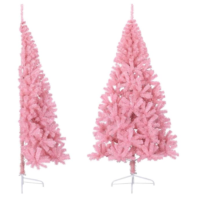 vidaXL Kunstkerstboom met standaard half 210 cm PVC roze