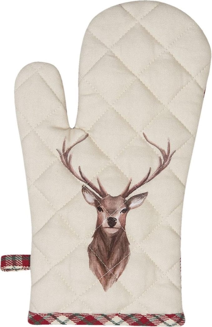 Clayre & Eef Ovenwant 18x30 cm Beige Rood Katoen Hert