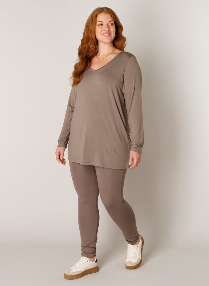 BASE LEVEL CURVY Alize Jersey Shirt - Dark Taupe - maat 1(48)