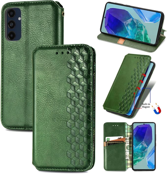 Luxe PU Lederen Ruitpatroon Wallet Case + Screenprotector voor Galaxy S24 FE _ Groen