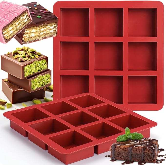 Diepe Siliconen Chocolade Mal voor Mini Brownies, Bonbons en Cheesecakes - Set van 2 Stuks met 9 Wells