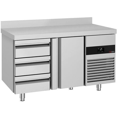 GGM Gastro Koelwerkbank PREMIUM - 1400x700mm - met 1 deur - 3 lades - met opstand zilver