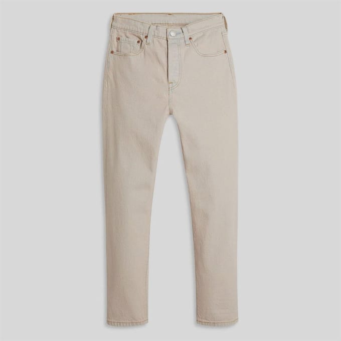 Levis Damesjeans 501 met rechte pijpen en enkellengte (Suikerspin)