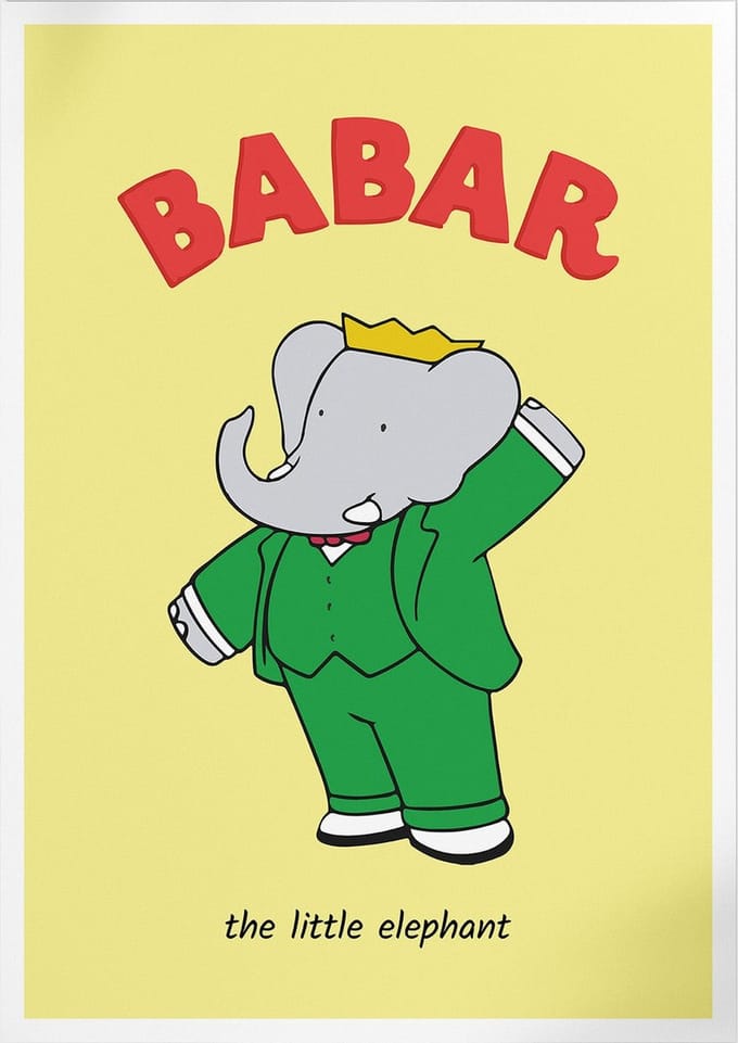 Babar The Little Elephant Waving (Yellow) (Babar de Olifant) | Poster | A3: 30 x 40 cm
