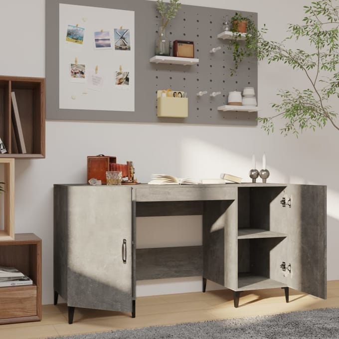 vidaXL - Bureau - 140x50x75 - cm - bewerkt - hout - betongrijs