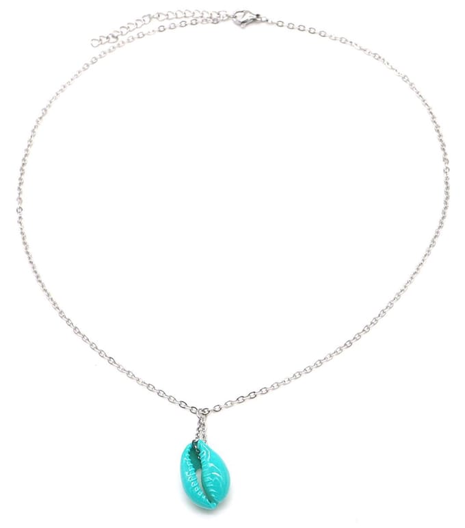 Ketting met Turquoise Schelp - RVS - Lengte Verstelbaar 45-50 cm - Zilverkleurig