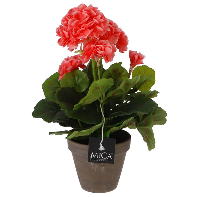 Mica Decorations Kunstplant - geranium - perzik - in pot - 34 cm - nepplanten