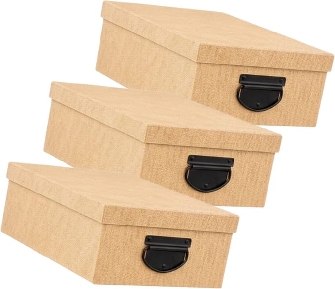 5Five Spullen Opbergdoos box - 3x - goudgeel - 28 x 20 x 11 cm - Karton - Diverse toepassingen - Opslagbox - Fivebox