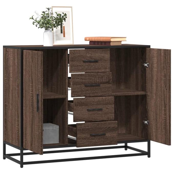 vidaXL - Dressoir - 92x35x76 - cm - bewerkt - hout - bruin - eikenkleurig