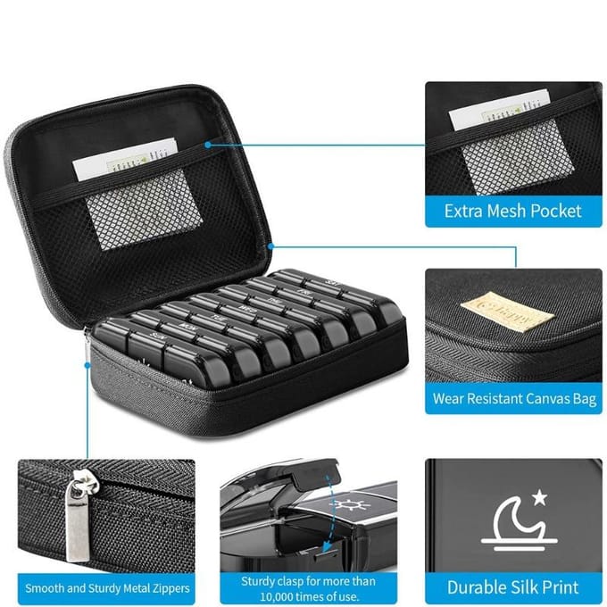 21 Grids Weekly Pill Organizers Container Vochtbestendige Pillendoos Met PU Leren Etui Medicijndoos Tas