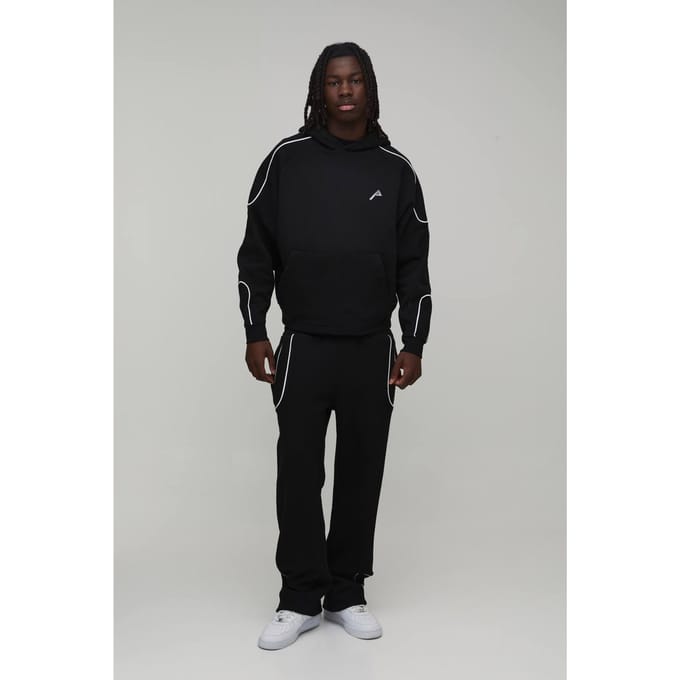 Oversized Boxy Hoodie met Pijpdetails & Baggy Joggingpak | Black | Size Medium