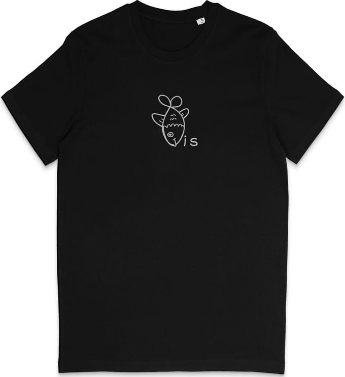 Dames Heren T Shirt - Grafische Vis Print - Zwart - L