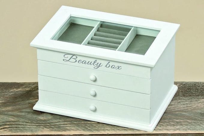 Juwelen box - \Opbergdoos - Juwelen - Wit - Glas - 25 cm - Hout
