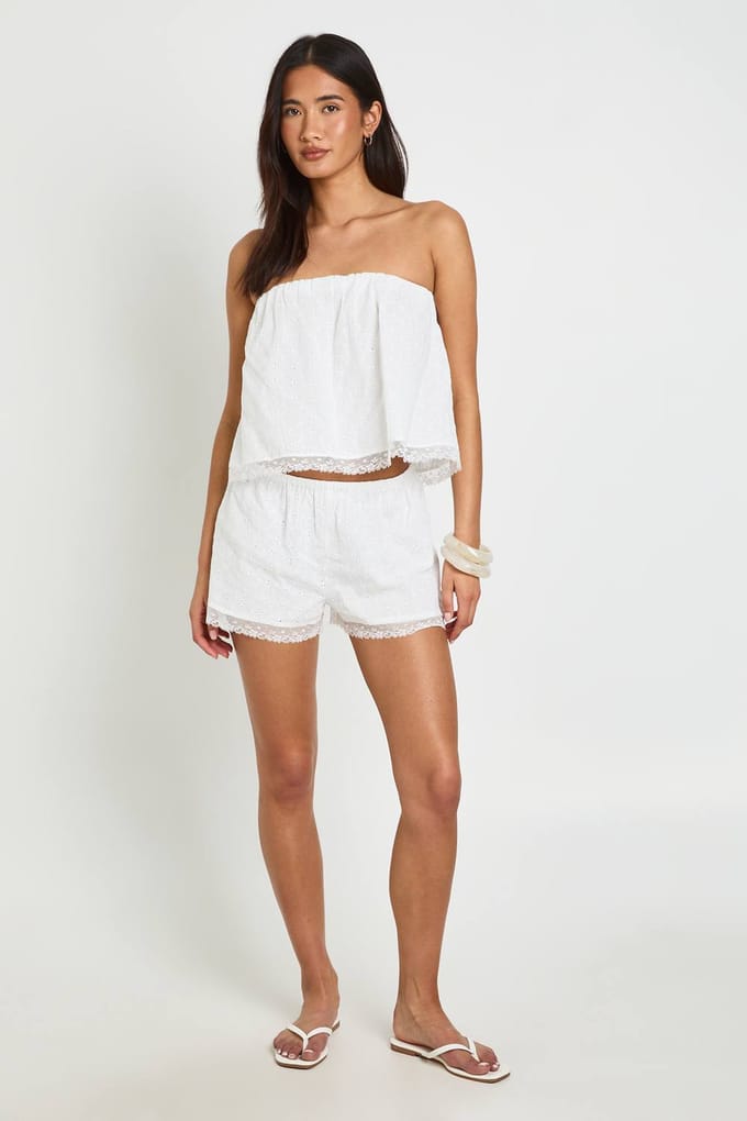boohoo Dames Bandeau Top En Short Coordinaten Set | Wit | Maat: 42