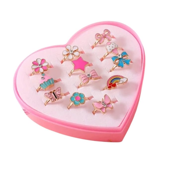 Kinder Ringen Set 12 Stuks - Flower / Multi | Verstelbaar | Bijoux/Messing |