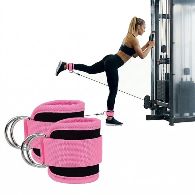 Consumerce® Ankle Strap - Roze - 2 Stuks - Enkel Straps Fitness - Enkelband Fitness - Gym Straps - Gym Cuffs - Verstelbare Enkelbanden voor Kabelmachine - Kickbacks en Krachttraining - Gevoerd - Dubbele D-ringen