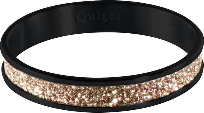 Quiges Stapelring Dames - Vulring Bruin Glitter - RVS Zwart - Maat 19 - Hoogte 4mm