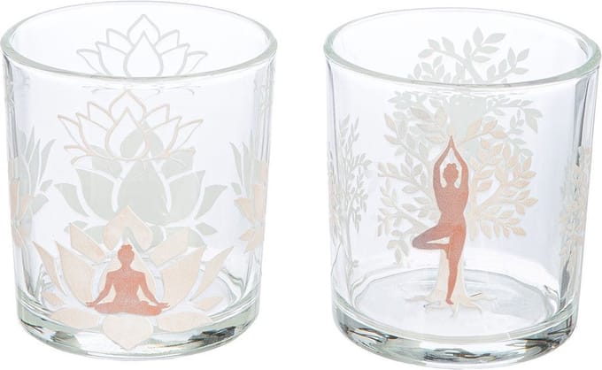 Gilde Handwerk - - Set van 2 - Windlichten - Waxinelicht - Namaste - Yogamotief - 13x10cm