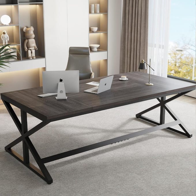 Computerbureau Hout - Thuiskantoor bureau - Werk en studie - Extra breed bureaublad - 180 cm - Donkergrijs