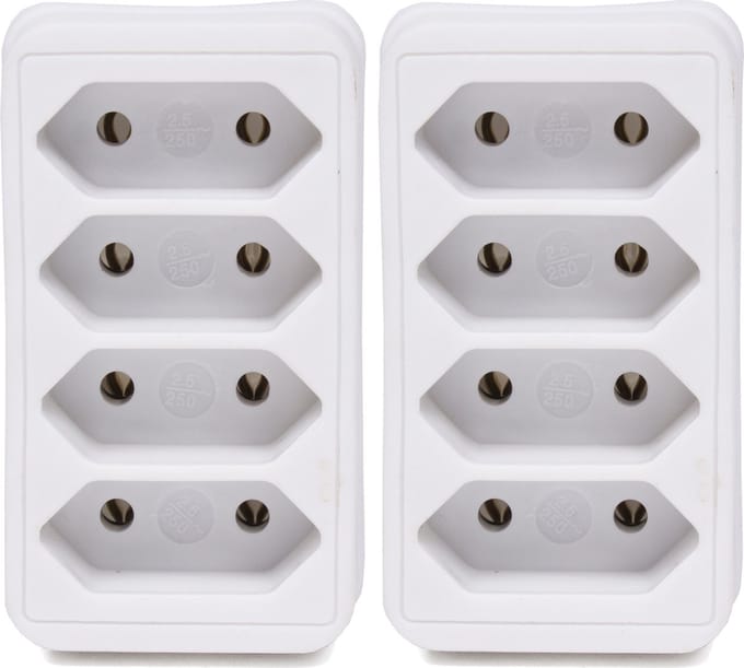 Benson Stopcontact splitter - 2x - quattro - wit - voor 4 platte stekkers - verdeelstekkers