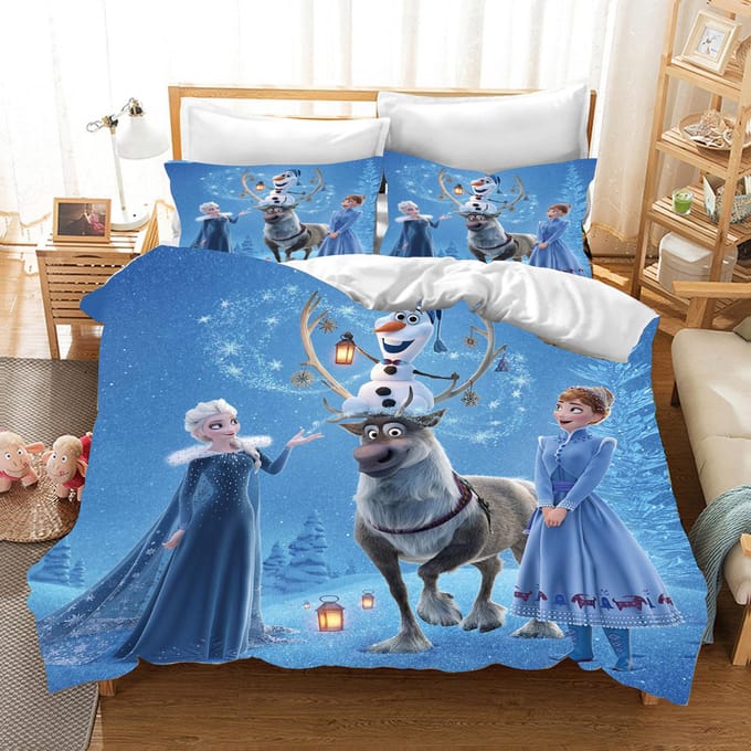 Ensemble de literie pour enfants La Reine des Neiges Princesse Elsa Ours Housse de couette Queen avec taie d'oreiller Ensemble de literie 3D pour enfants US Full(200*230cm)3pcs