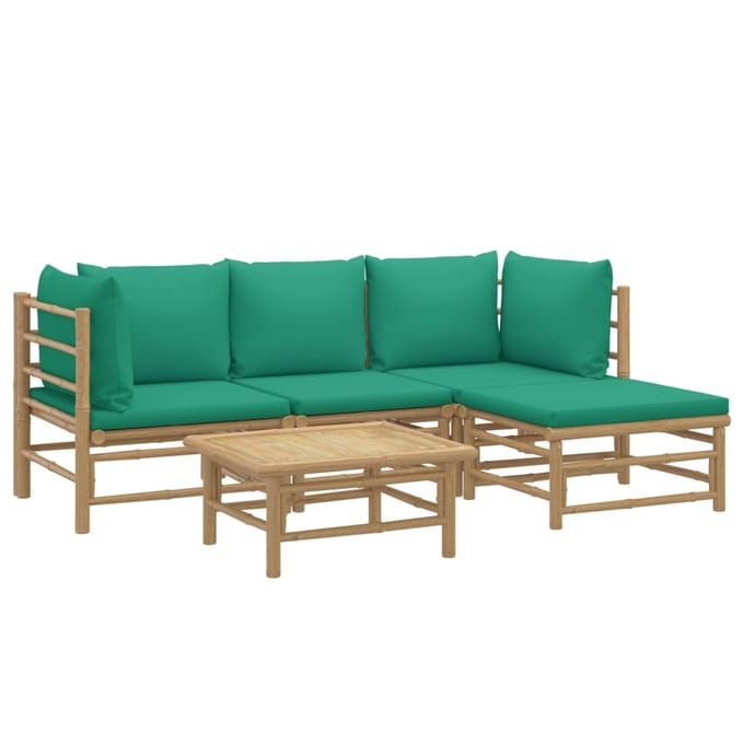vidaXL - 5-delige - Loungeset - met - kussens - bamboe - groen