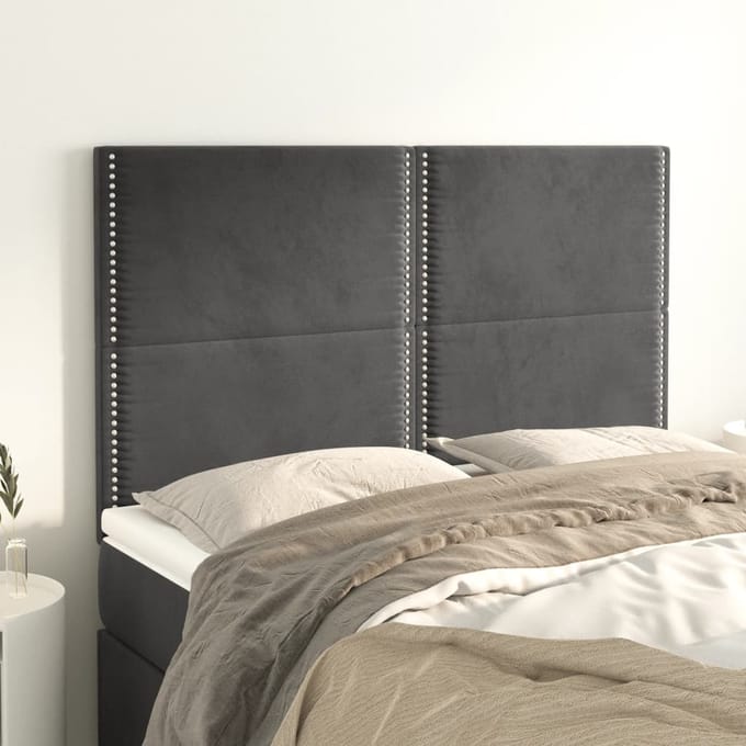 vidaXL - Hoofdbord - donkergrijs - 144x5x118/128 - cm - Fluweel