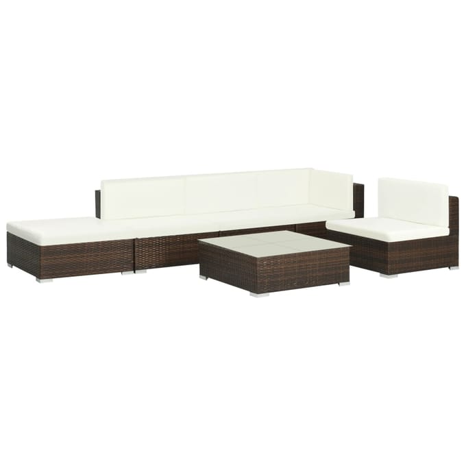 vidaXL - 6-delige - Loungeset - met - kussens - poly - rattan - bruin
