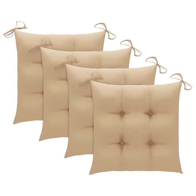 vidaXL - Opklapbare - stoelen - met - beige - kussens, - 4 - stuks, - massief - teakhout