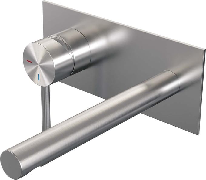 Brauer Brushed Carving inbouw wastafelmengkraan met rechte uitloop en afdekplaat model A2 RVS geborsteld PVD
