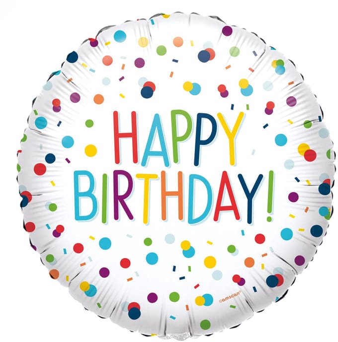 Folieballon Confetti Print Happy Birthday Wit - 45cm