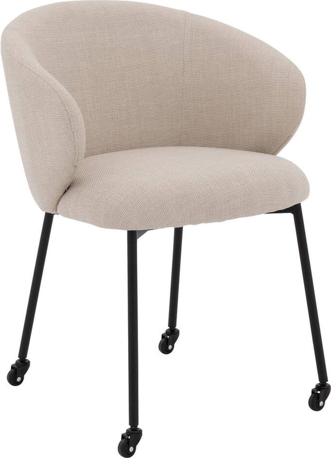 Goossens Eetkamerstoel Noomi - Met Armleuning - Stof - Beige