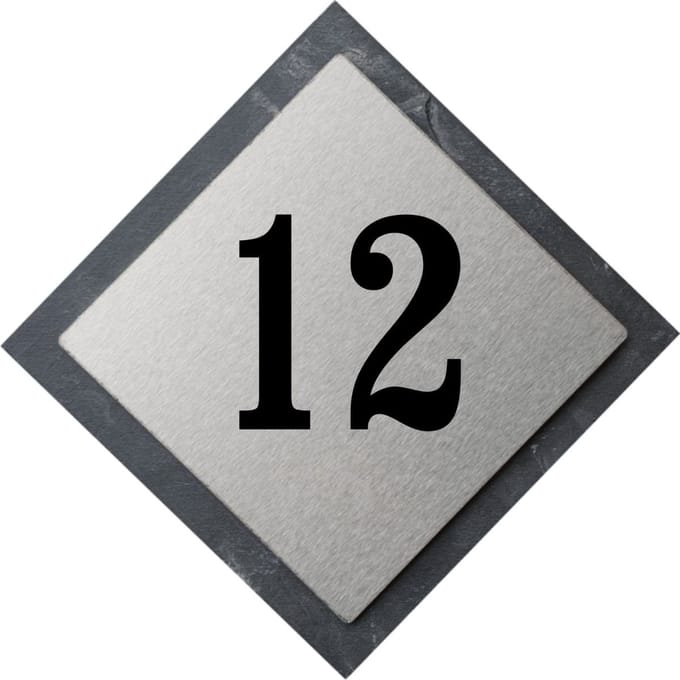 Huisnummerbord leisteen voordeur 15x15cm ruit LS23