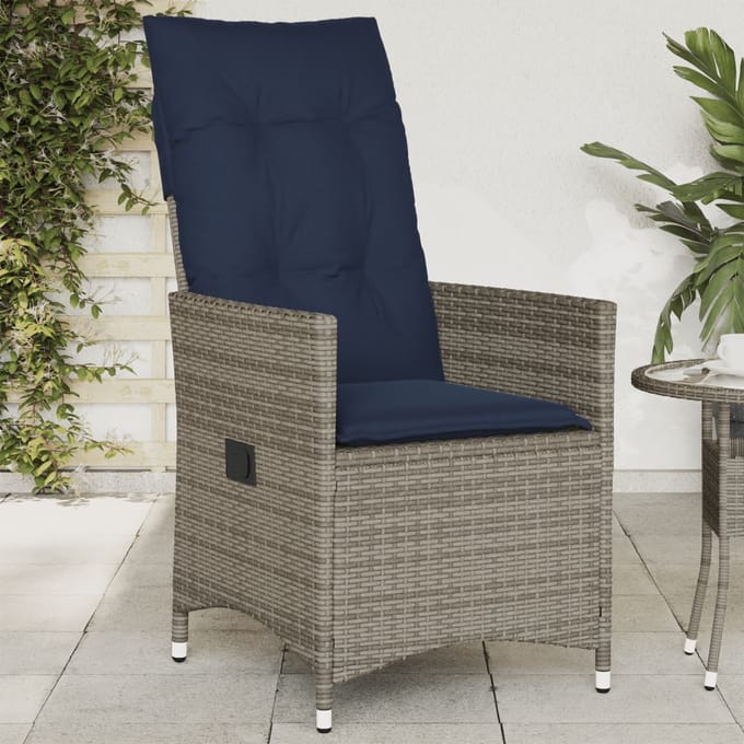 vidaXL - Tuinstoel - verstelbaar - met - kussens - poly - rattan - grijs