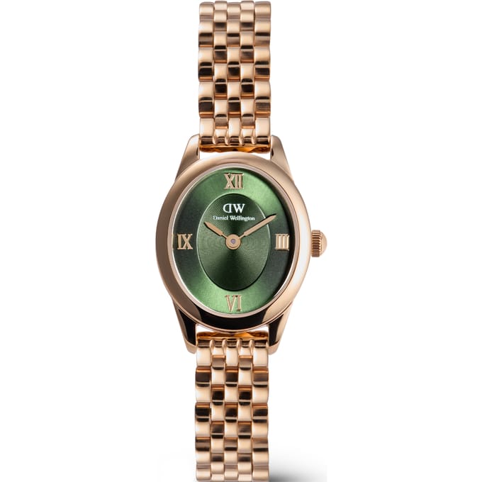 Daniel Wellington Ophelia Mini Quartz Analoog Horloge Roségoudkleurig En Groen Kast Gemaakt Van 100% Pvd-Gecoat Roestvrij Staal En Een Armband Van 100% Roestvrij Staal 25.5 DW00100803, DW00100805, DW00100806