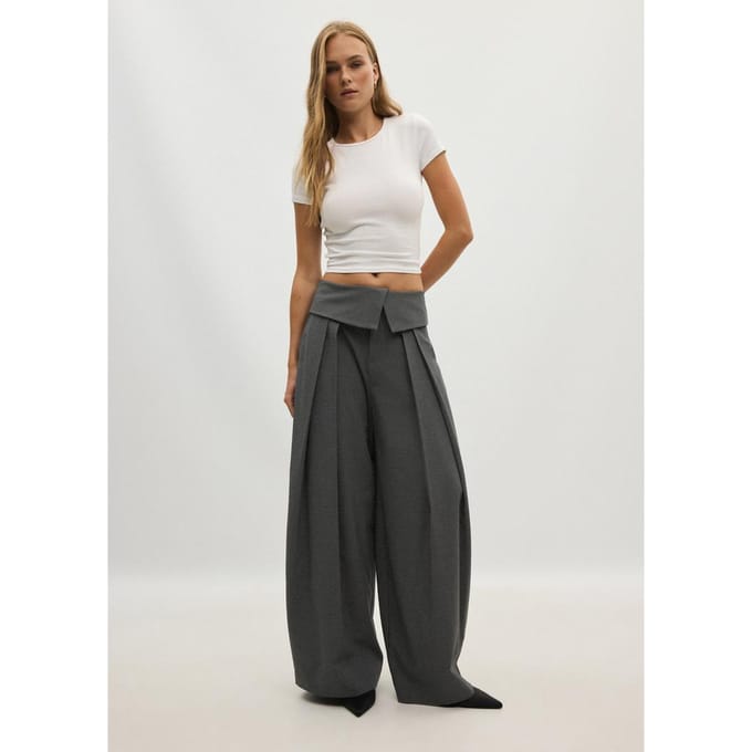 Stradivarius Wide-leg pantalon met omgeslagen taille  Donkergrijs 38