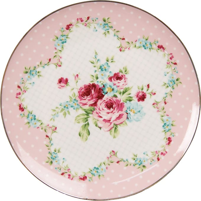 Clayre & Eef Ontbijtbord Ø 20 cm Roze Wit Porselein Bloemen