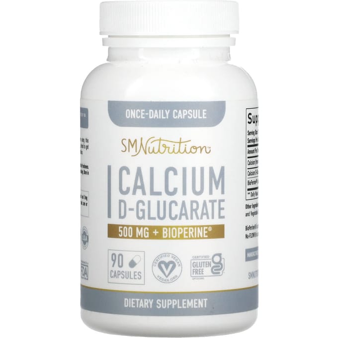 SMNutrition, D-glucarate de calcium + BioPerine, 500 mg, 90 capsules