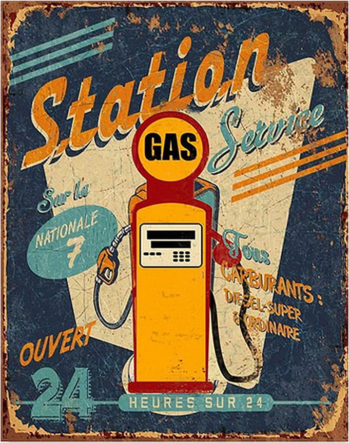 Clayre & Eef Tekstbord 25x33 cm Geel IJzer Benzinepomp