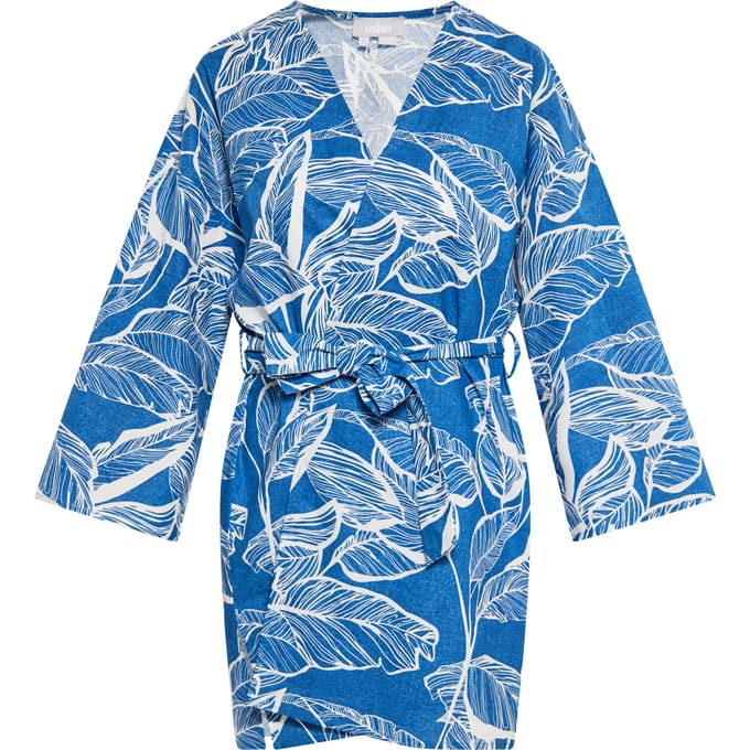 usha Kimono Dames Blauw wol wit
