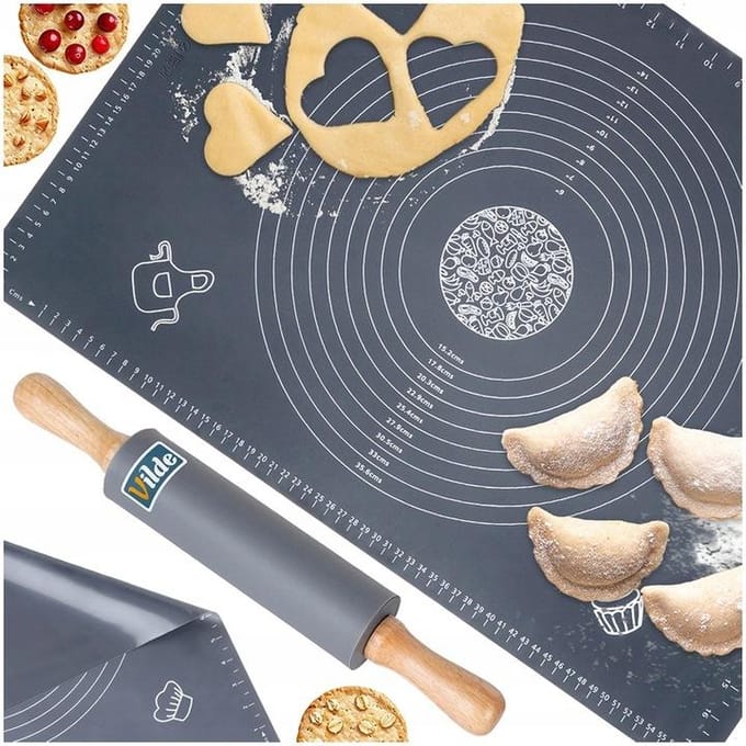 Deegmat en Deegroller Silicone 64x45 cm 2 delig - Bakmat - Ovenmat - Koken - Bakken - Bakplaat