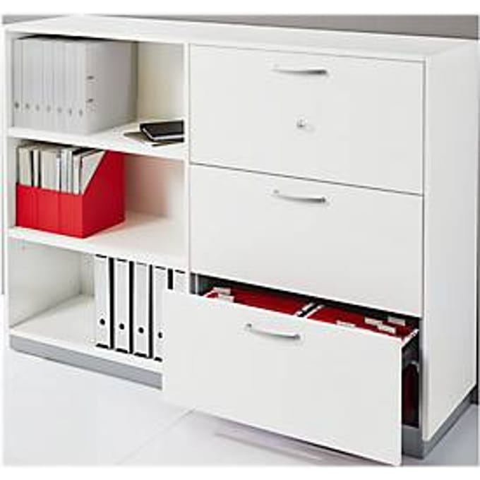 Schäfer Shop Genius archiefkast TETRIS SOLID, 3 OH, B 800 mm, afsluitbaar, met afdekplaat, alu wit/wit