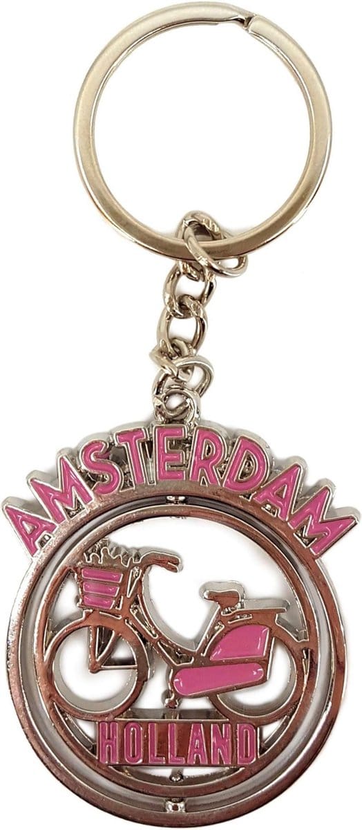 Matix Sleutelhanger Fiets Amsterdam 4 Cm Staal Roze/zilver