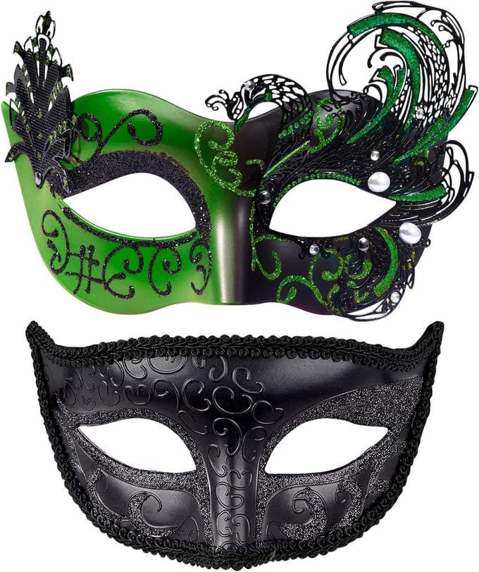 Set van 2 Venetiaanse Maskers voor Feestjes, Carnaval en Verkleedpartijen