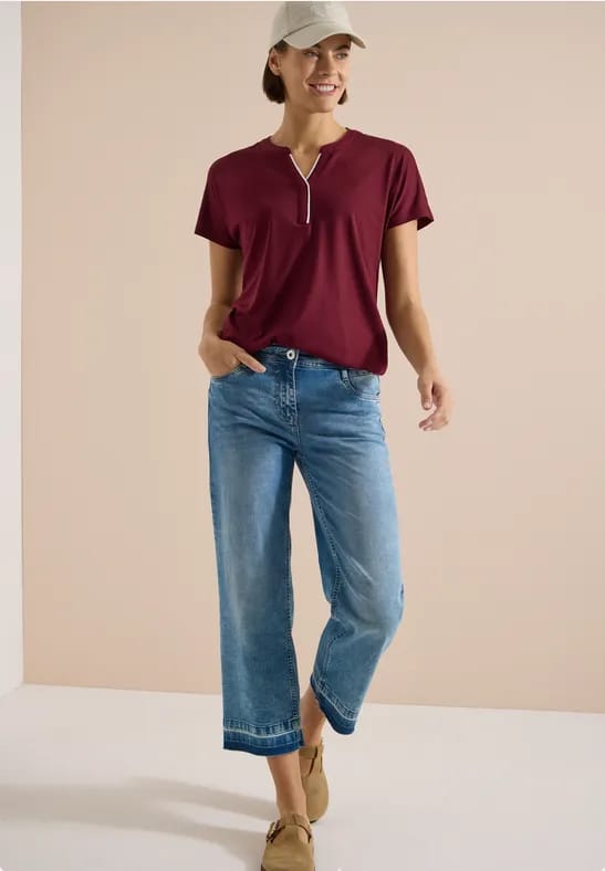 Shirt met splitnek in effen kleur